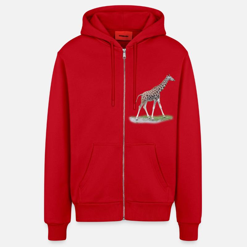 Junge Giraffe - Organic Relaxed Kapuzenjacke Made in EU - Rot