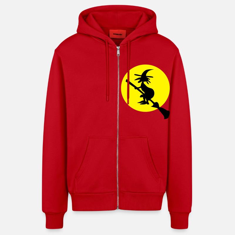 witch and full moon - Veste à capuche bio décontractée fabriquée en UE - rouge
