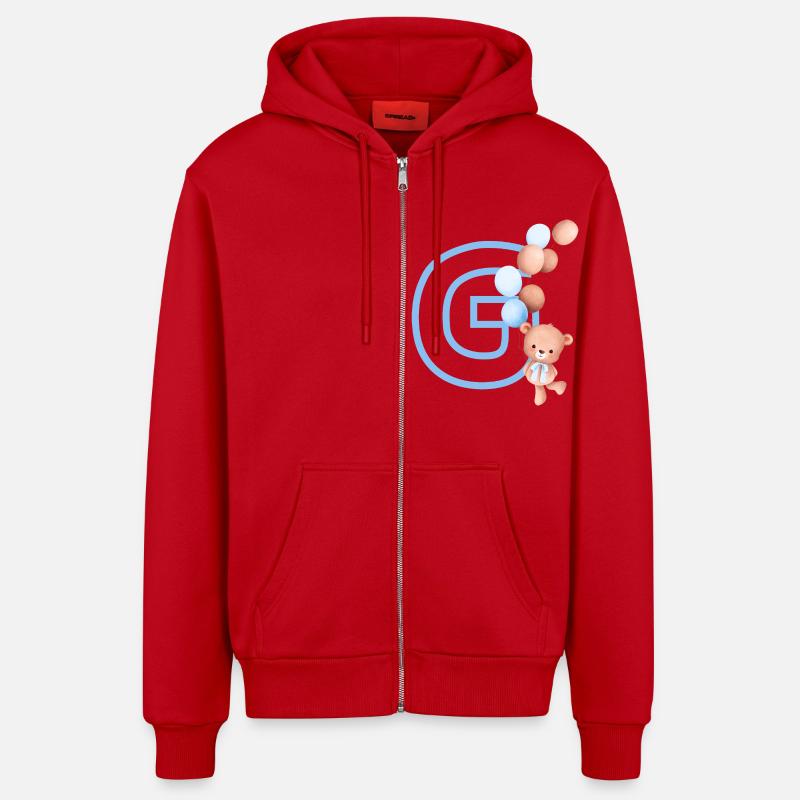 Buchstabe g blauer Bär - Organic Relaxed Kapuzenjacke Made in EU - Rot