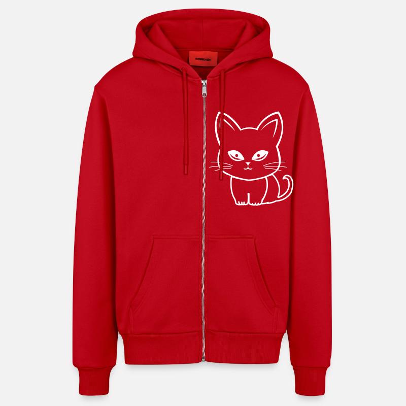 Katze Cat Comic - Organic Relaxed Hooded Jacket Made in EU - red