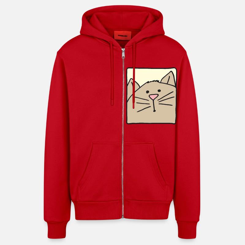 Tête de chat drôle - Veste à capuche bio décontractée fabriquée en UE - rouge
