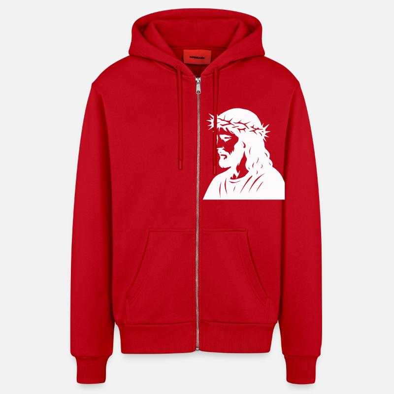 Jésus - Veste à capuche bio décontractée fabriquée en UE - rouge