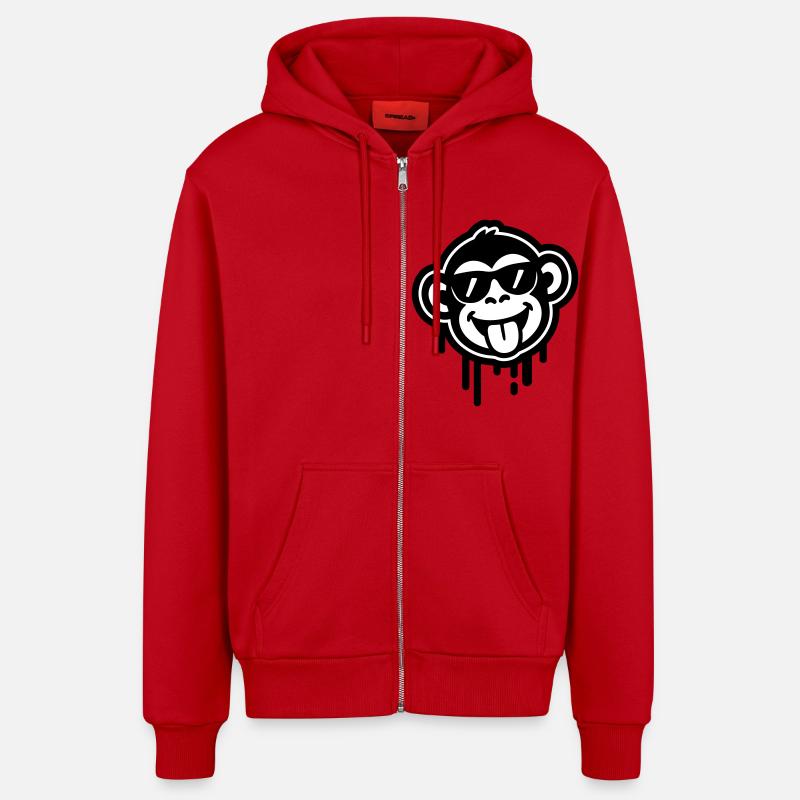 Singe Cool Drôle - Veste à capuche bio décontractée fabriquée en UE - rouge