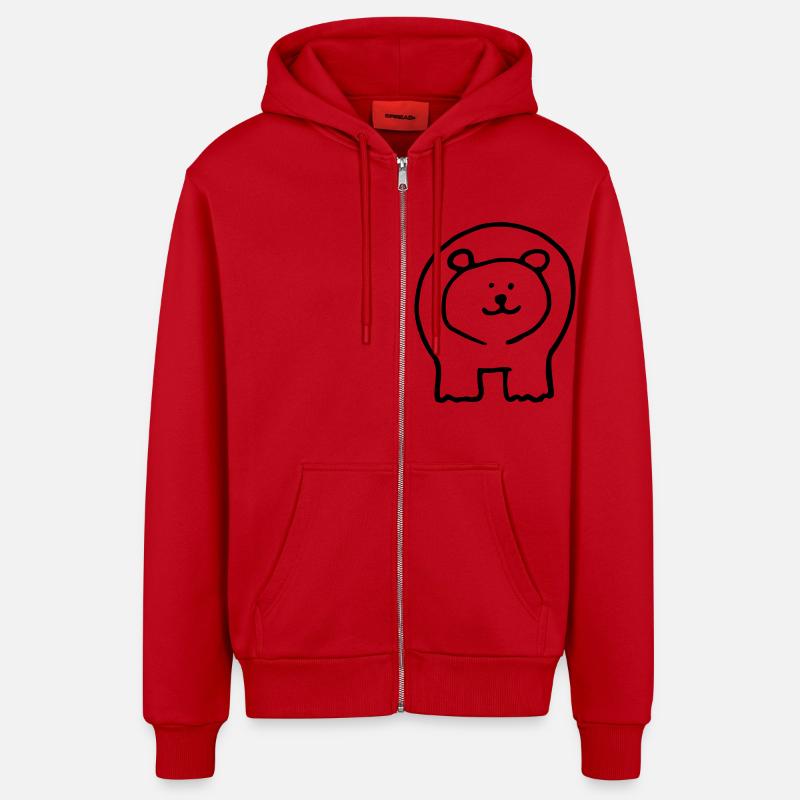 Bear printed 2 sides - Veste à capuche bio décontractée fabriquée en UE - rouge