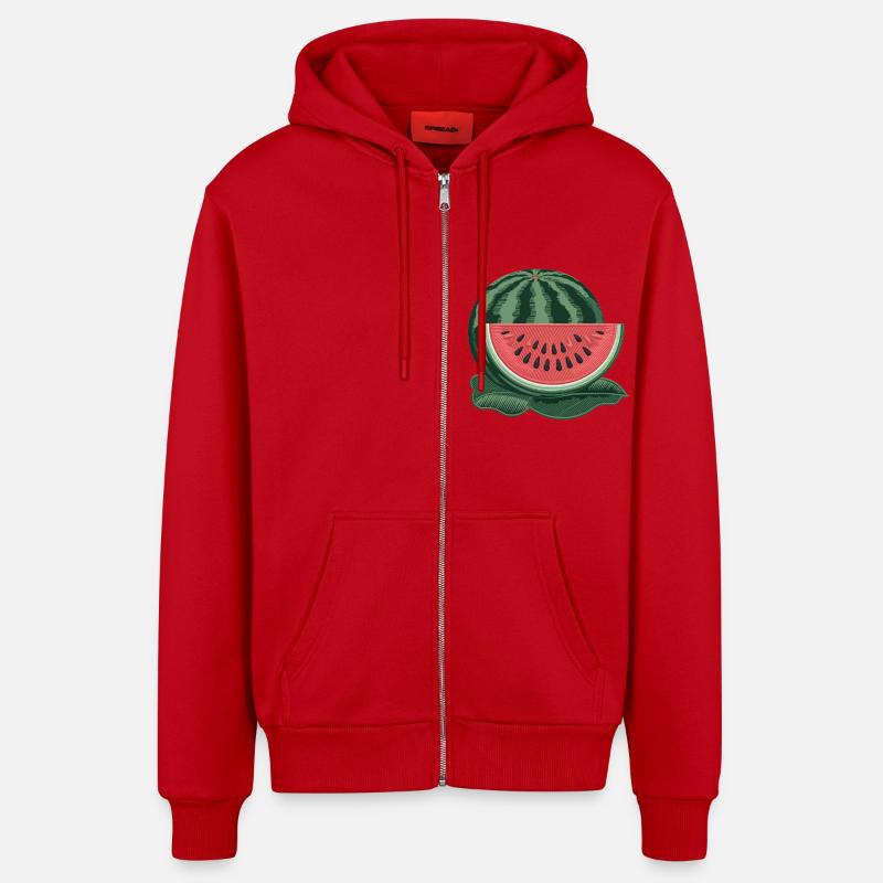 Pastèque brodée - Veste à capuche bio décontractée fabriquée en UE - rouge