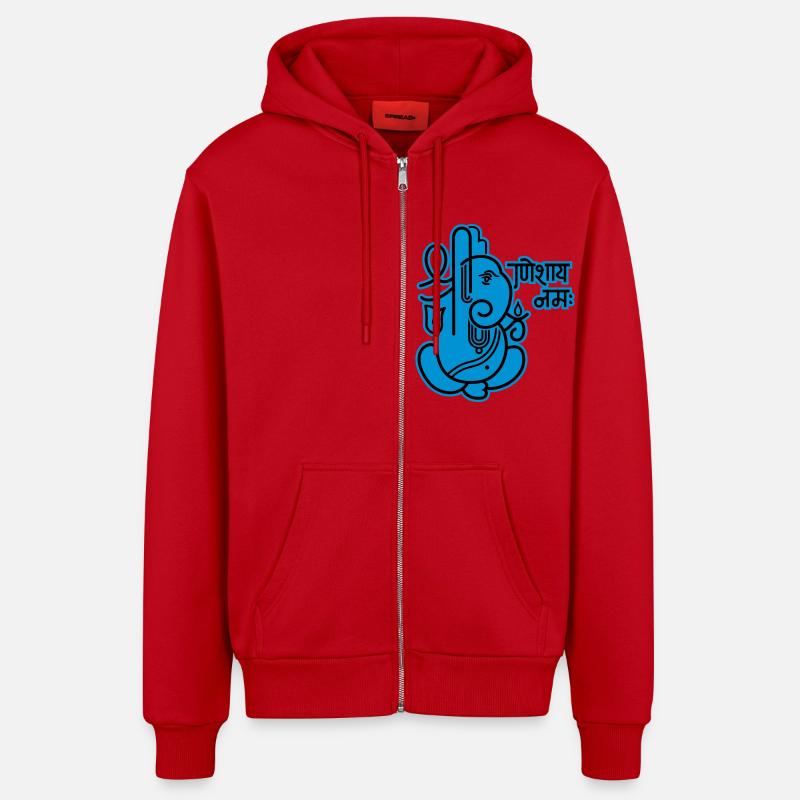 Ganesha Elephant No.05_2c - Veste à capuche bio décontractée fabriquée en UE - rouge