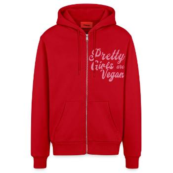 Pretty Girls are Vegan - Organic Relaxed Hooded Jacket Made in EU - red - Front