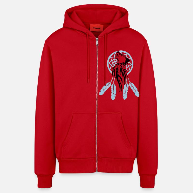 wolf_traumfaenger_002 - Veste à capuche bio décontractée fabriquée en UE - rouge