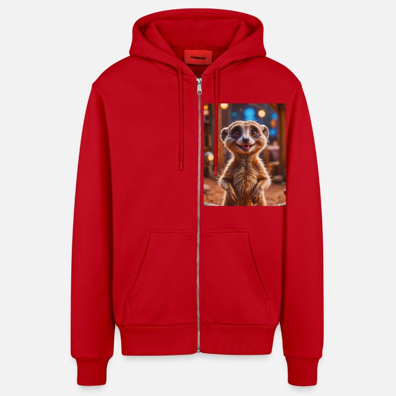 animaux africains super mignons – Meerkat - Veste à capuche bio décontractée fabriquée en UE - rouge