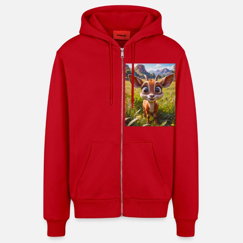 animaux africains super mignons – Antilope - Veste à capuche bio décontractée fabriquée en UE - rouge