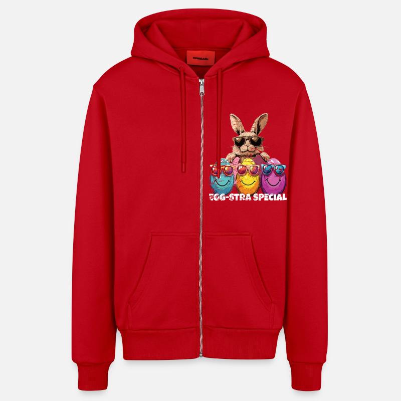 Egg-stra Special Easter Eggs - Organic Relaxed Hooded Jacket Made in EU - red