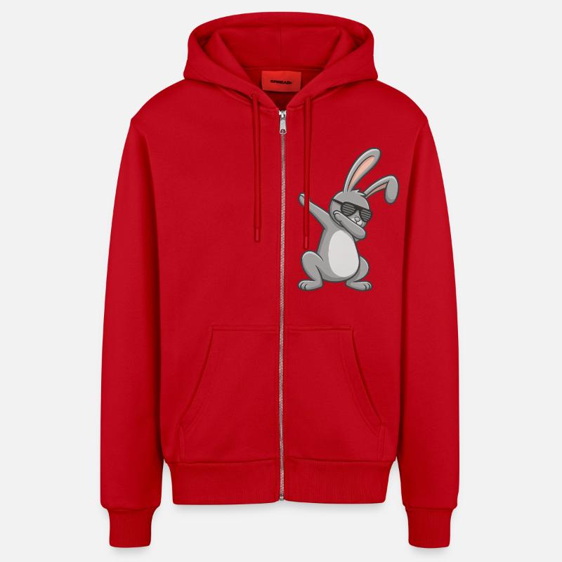 Easter Bunny Dab Easter - Organic Relaxed Hooded Jacket Made in EU - red