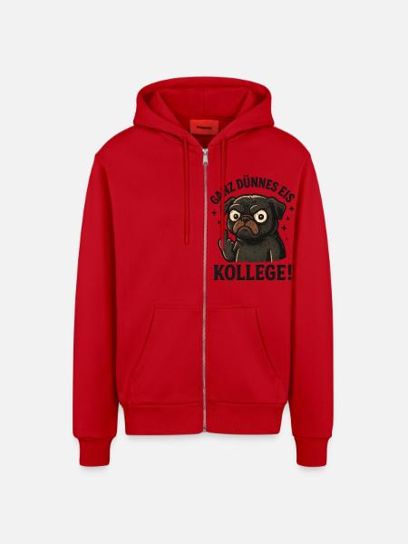 Very thin colleague pug dog - Organic Relaxed Hooded Jacket Made in EU - red