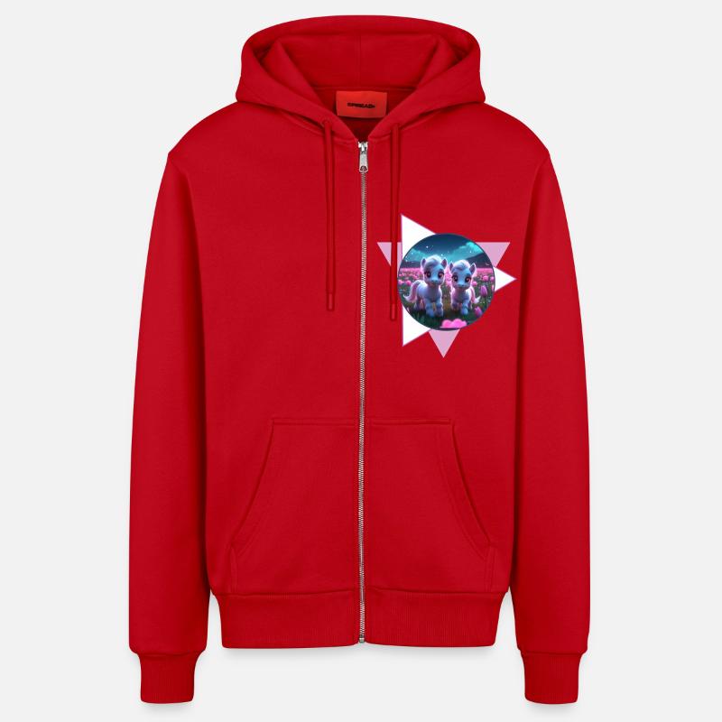Two cute ponies - Organic Relaxed Hooded Jacket Made in EU - red