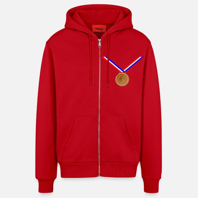 Bronze Medal 3rd - Organic Relaxed Hooded Jacket Made in EU - red