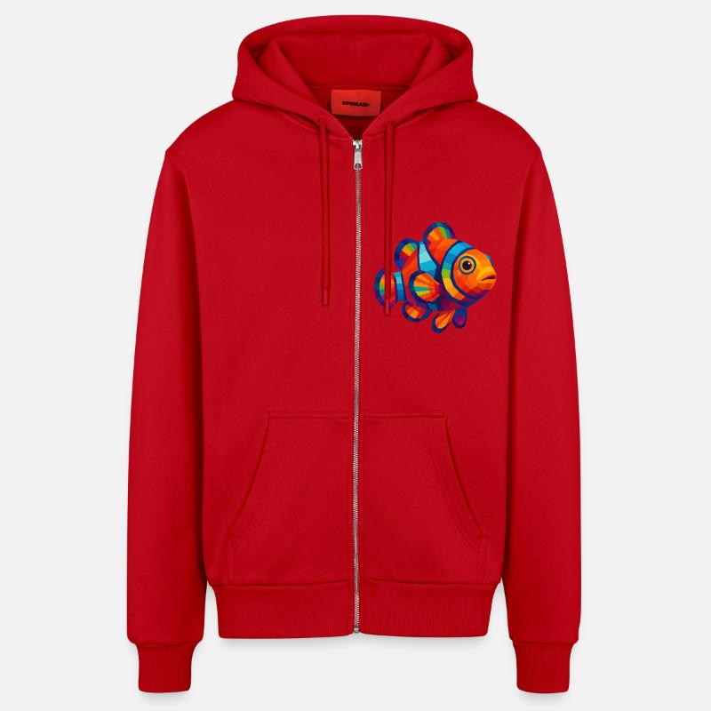WPAP Polygon Stil Tiere - Clownfisch - Organic Relaxed Kapuzenjacke Made in EU - Rot