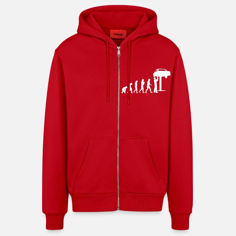 Mechanic Evolution - Organic Relaxed Hooded Jacket Made in EU - red