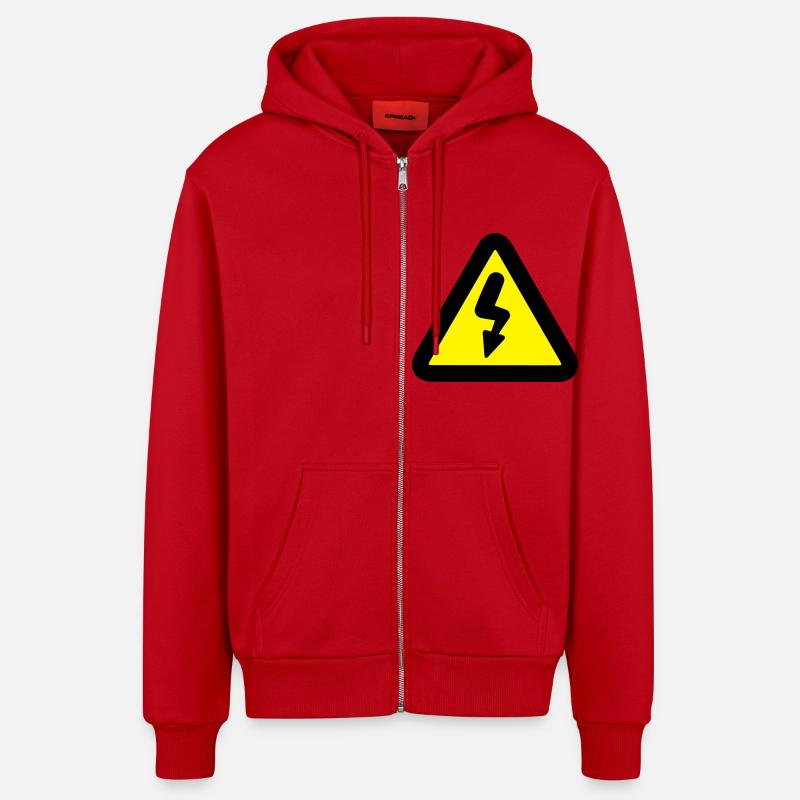 électricité panneau de signalisation - Veste à capuche bio décontractée fabriquée en UE - rouge