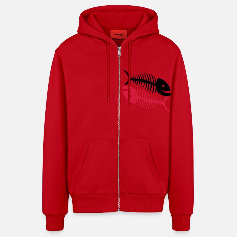 Sourire Fish Bones - Veste à capuche bio décontractée fabriquée en UE - rouge