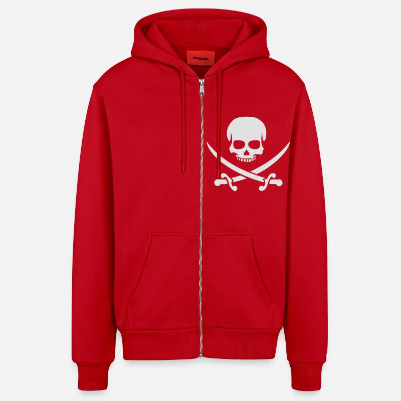 Crâne de pirate - Veste à capuche bio décontractée fabriquée en UE - rouge