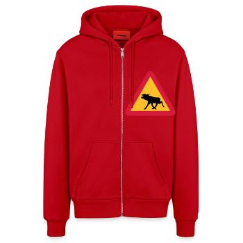 Caution Moose! - Organic Relaxed Hooded Jacket Made in EU - red - Front