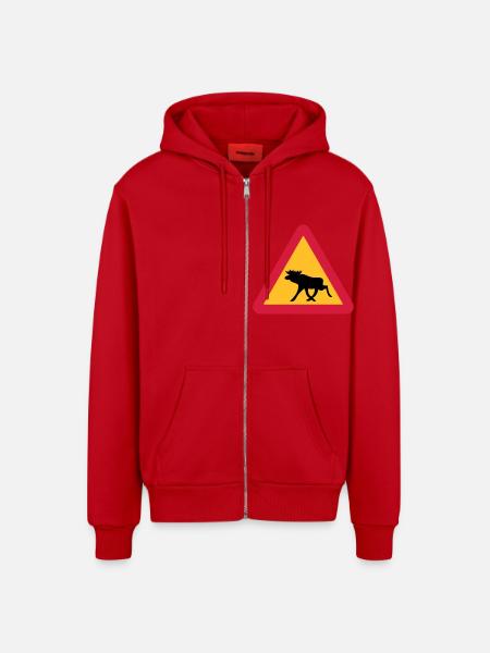 Caution Moose! - Organic Relaxed Hooded Jacket Made in EU - red