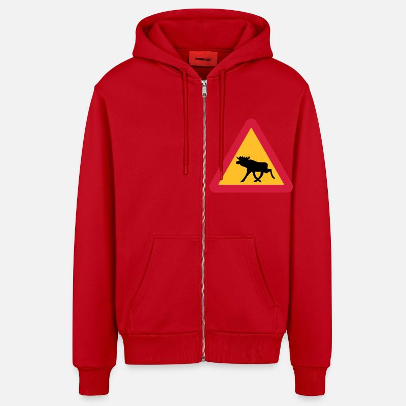 Caution Moose! - Organic Relaxed Hooded Jacket Made in EU - red