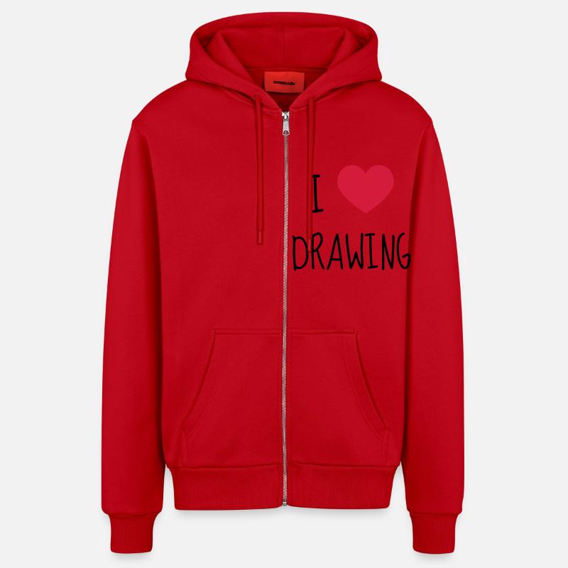 Dessin / Dessinateur / Drawing / Drawer - Veste à capuche bio décontractée fabriquée en UE - rouge