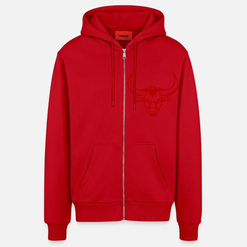 Tête d’animal taureau 1 - Veste à capuche bio décontractée fabriquée en UE - rouge