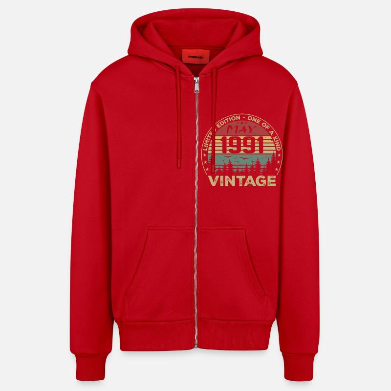 mai 1991 - may 1991 - Veste à capuche bio décontractée fabriquée en UE - rouge