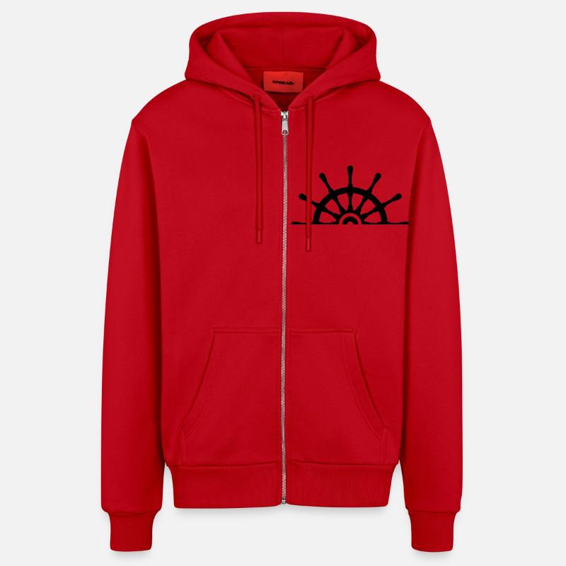 Half Ship Steering Wheel - Veste à capuche bio décontractée fabriquée en UE - rouge