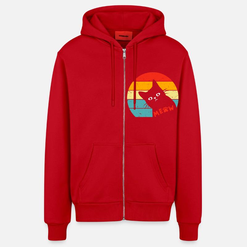 Chat noir rétro 3 - Veste à capuche bio décontractée fabriquée en UE - rouge