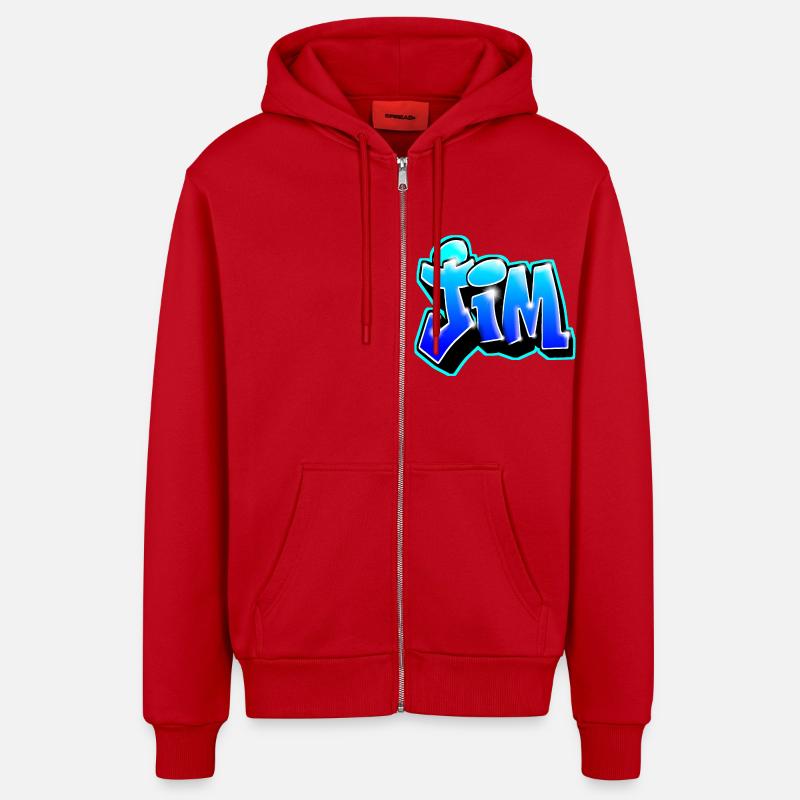GRAFFITI NAME JIM - Veste à capuche bio décontractée fabriquée en UE - rouge