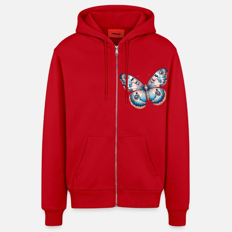Papillon, fleur - Légèreté Envolée - Veste à capuche bio décontractée fabriquée en UE - rouge