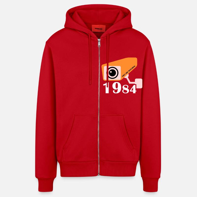 1984 - Ils regardent - Veste à capuche bio décontractée fabriquée en UE - rouge