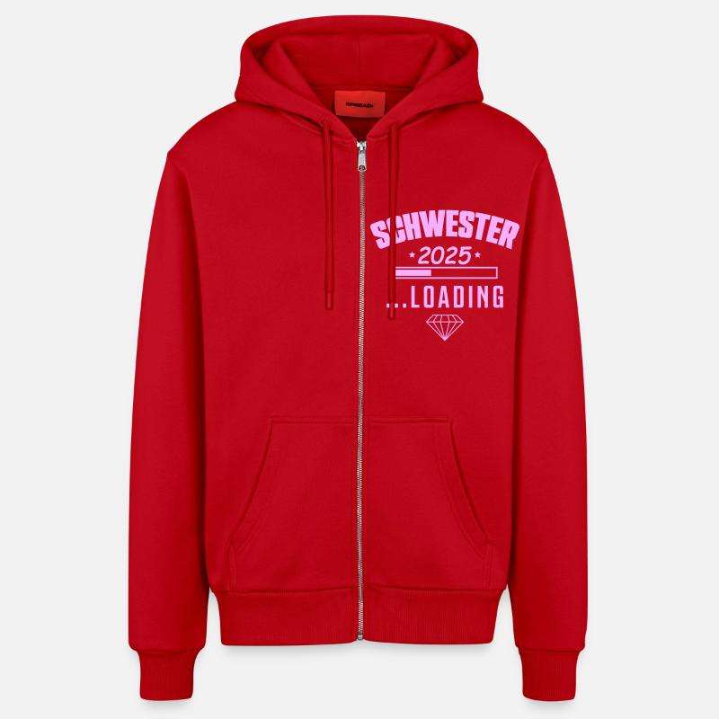 Schwester 2025 Loading - Organic Relaxed Kapuzenjacke Made in EU - Rot
