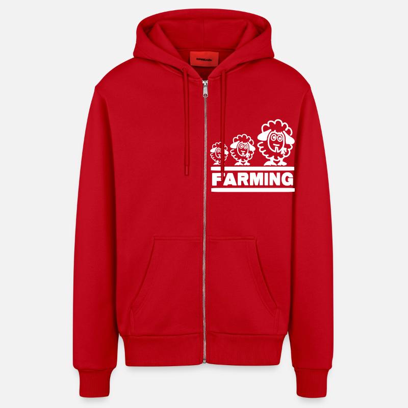 Farmer Evolution Sheep - Organic Relaxed Hooded Jacket Made in EU - red