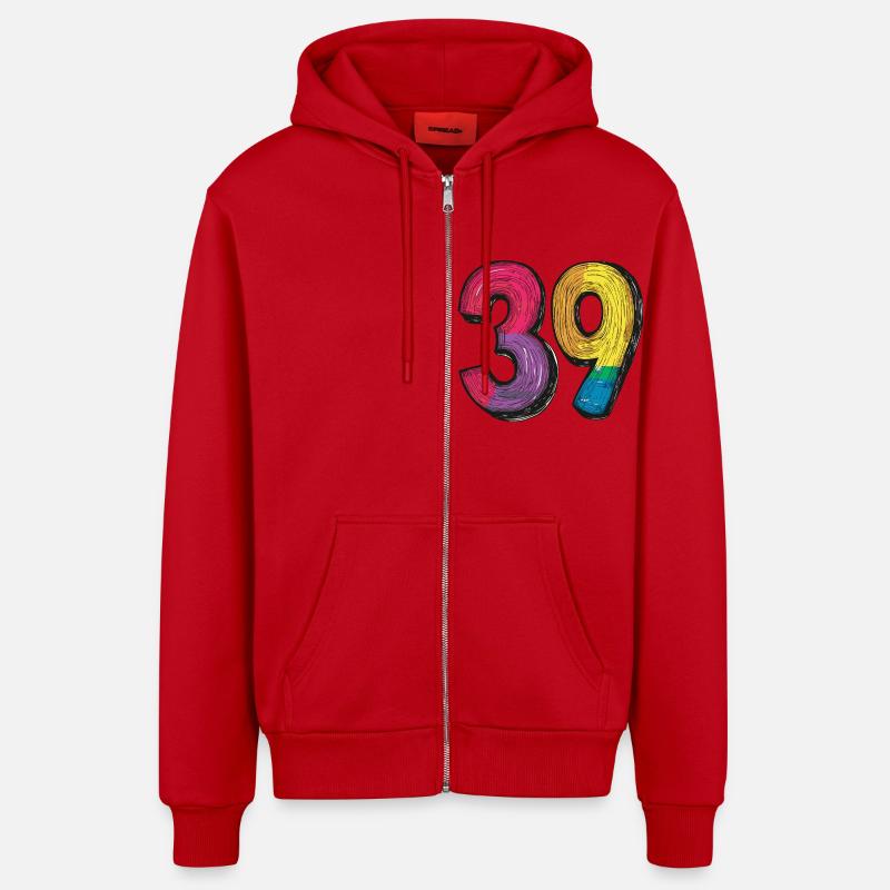 Bande dessinée à 39 numéros - Veste à capuche bio décontractée fabriquée en UE - rouge