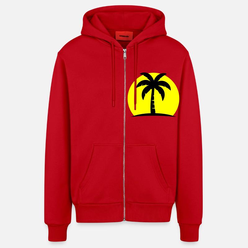 Palm Tree Beach Soleil - Veste à capuche bio décontractée fabriquée en UE - rouge