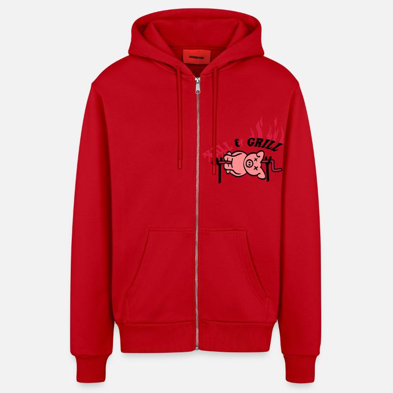 Kill And Grill Pig - Veste à capuche bio décontractée fabriquée en UE - rouge