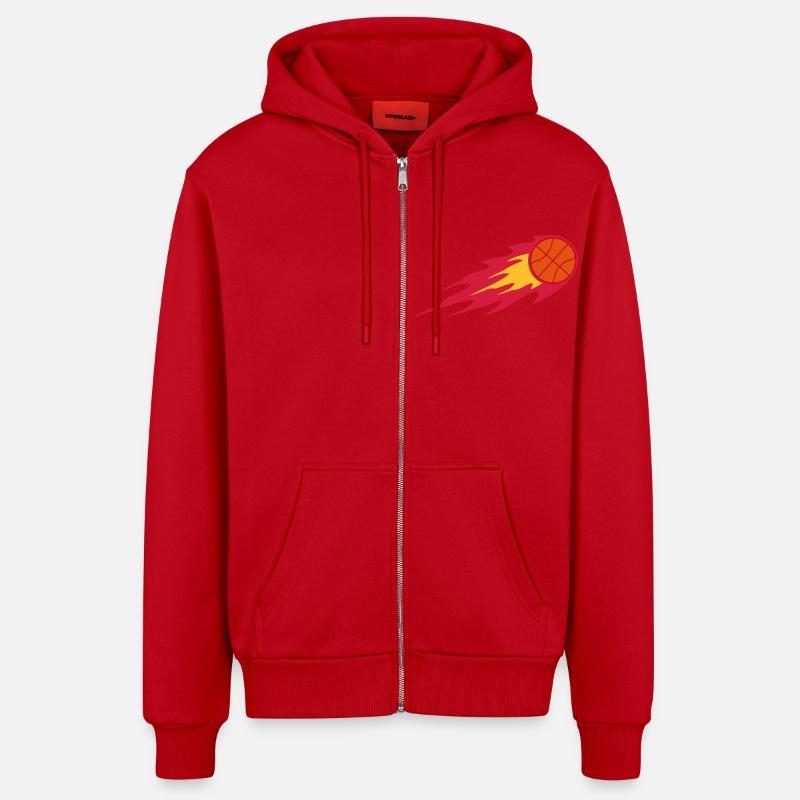 Basketball Fire Ball Logo - Veste à capuche bio décontractée fabriquée en UE - rouge