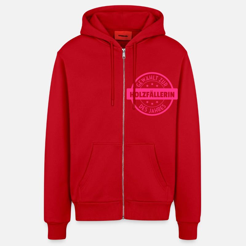 bûcheron / forêt / arbre / bois - Veste à capuche bio décontractée fabriquée en UE - rouge