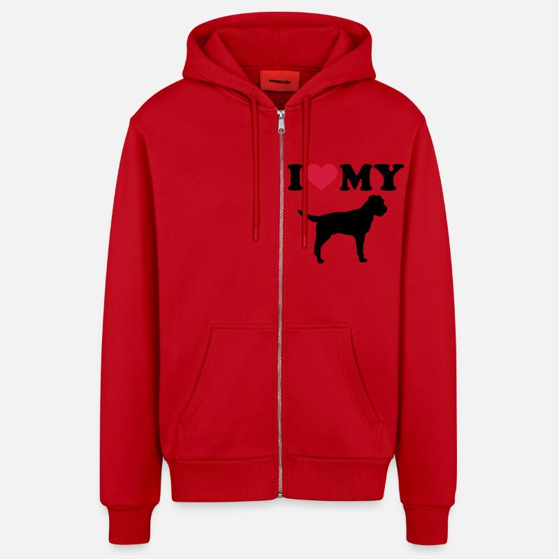 Border Terrier - Veste à capuche bio décontractée fabriquée en UE - rouge