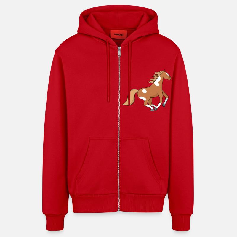 Pferd - Organic Relaxed Kapuzenjacke Made in EU - Rot