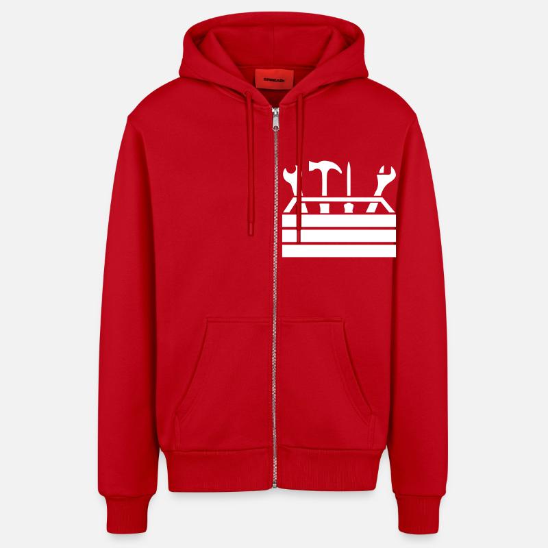 Tools Workshop Toolbox 1 - Organic Relaxed Hooded Jacket Made in EU - red