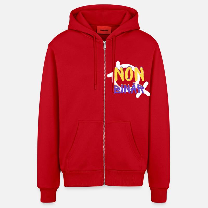 NON BINARY Identity - Organic Relaxed Hooded Jacket Made in EU - red
