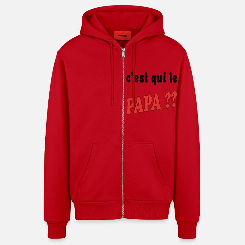 C'est qui le papa ?? - Veste à capuche bio décontractée fabriquée en UE - rouge