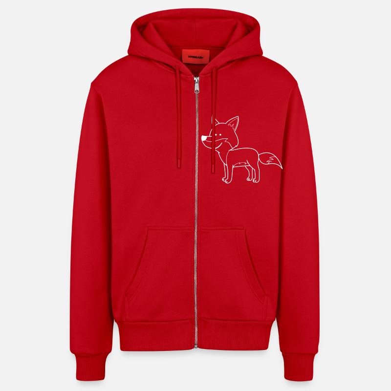 Bande dessinée de renard - Veste à capuche bio décontractée fabriquée en UE - rouge