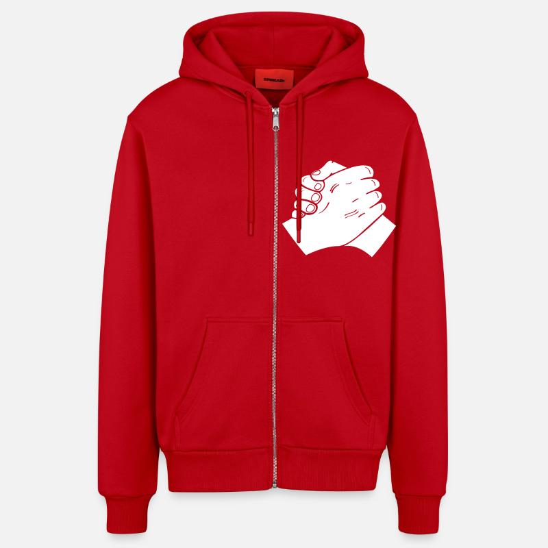 Poignée de main 01 - Veste à capuche bio décontractée fabriquée en UE - rouge