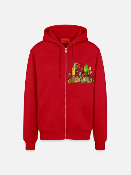 Cats - Organic Relaxed Hooded Jacket Made in EU - red